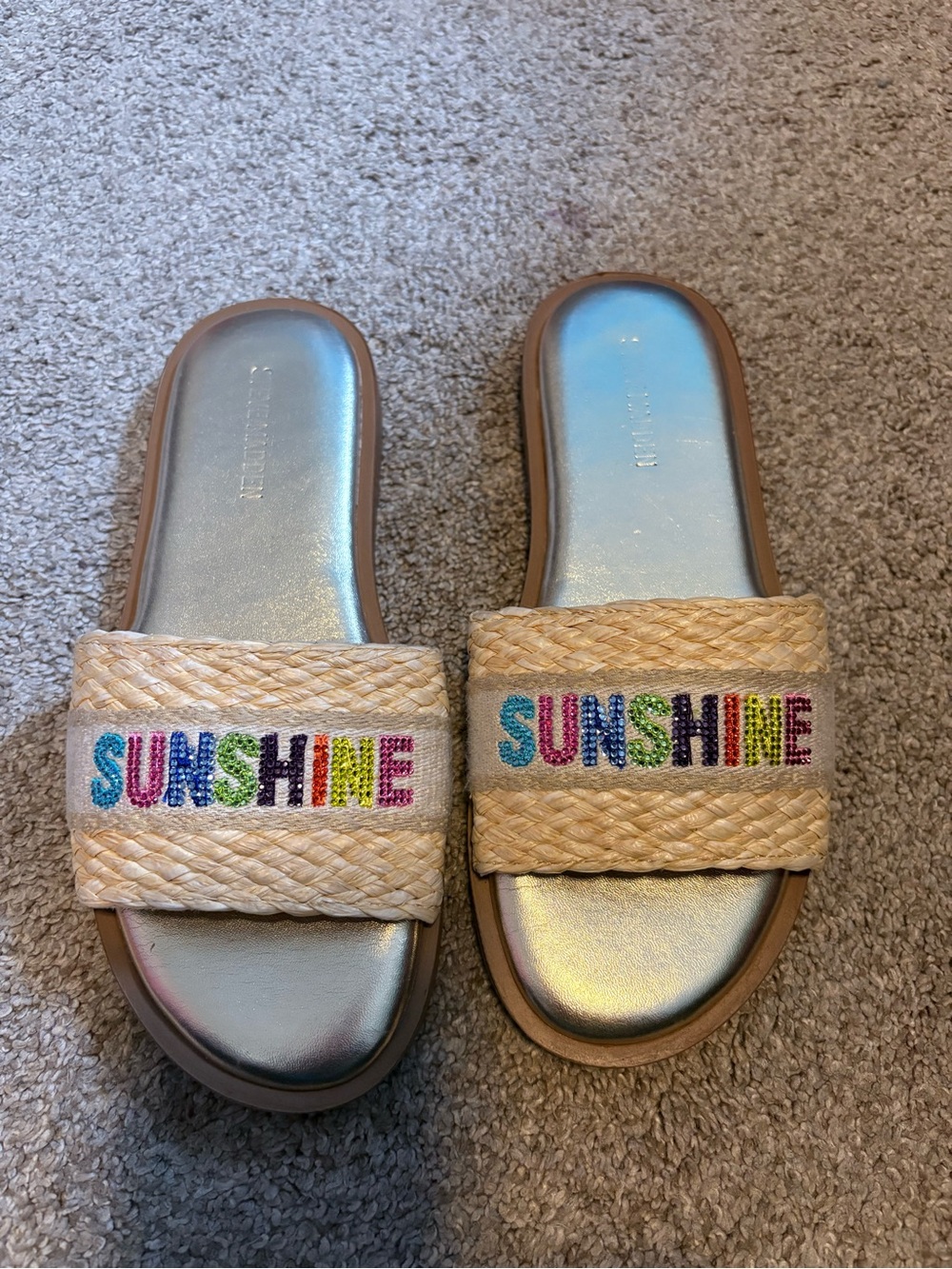 Steve Madden Kids Multicolor 'SUNSHINE' Beaded Raffia Slide Sandals